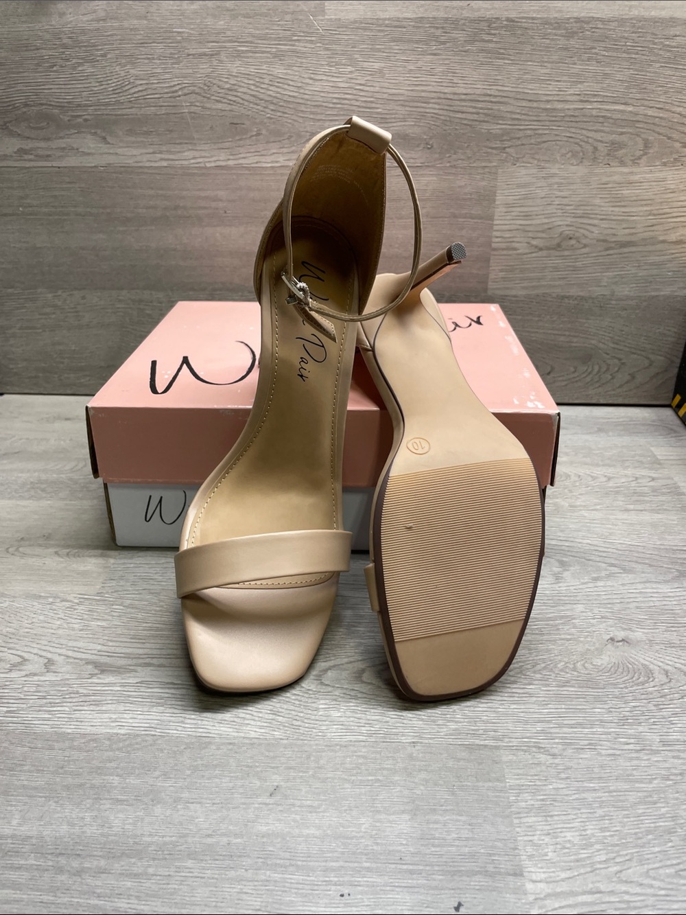 Wild Pair Beige Ankle-Strap Mid Heel Sandals #509